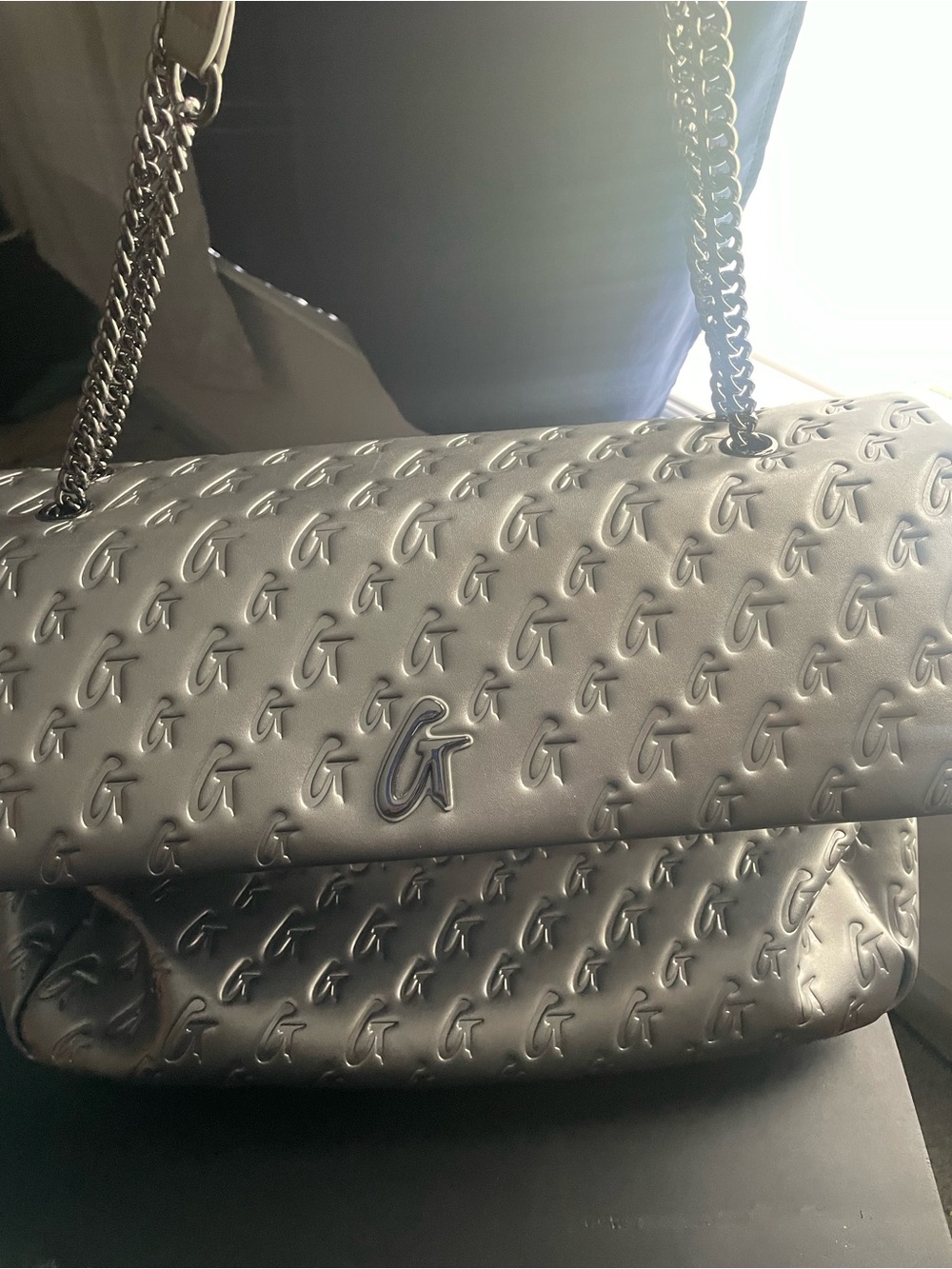 Embossed Metallic Shoulder Bag - Silver-tone